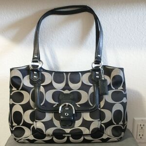 Coach Black and Gray Signature Shoulder Bag